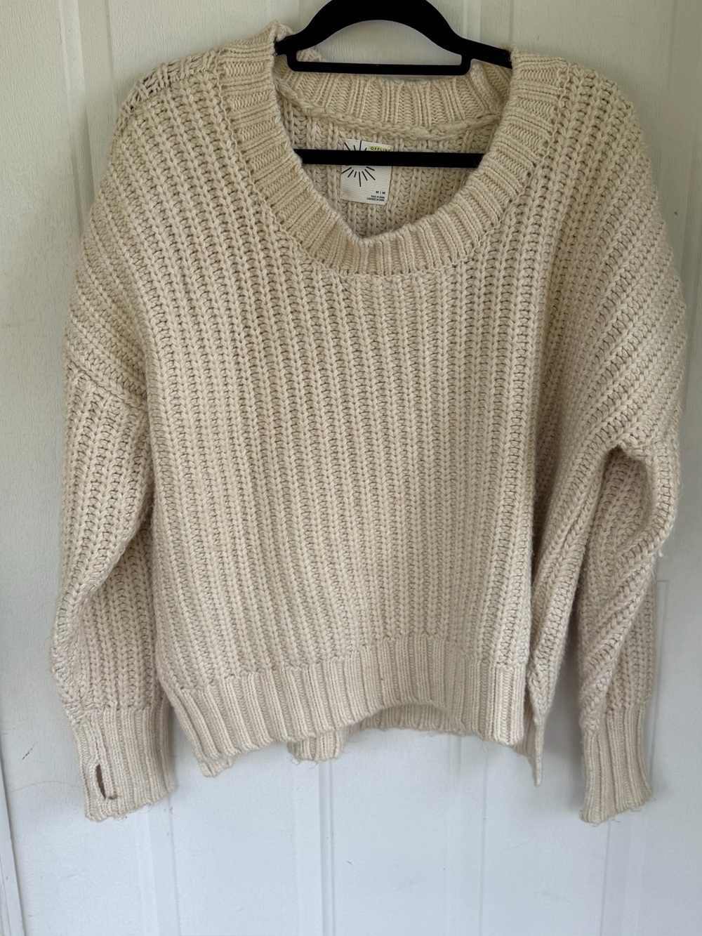 OFFLINE by Aerie Chunky Cable Knit Thumbhole Sweater Oatmeal Cream Women's M